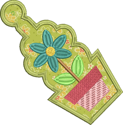 Potted Flower ITH Key Fob Machine Embroidery Design | Spring Time Potted Plant In The Hoop Project (1484)