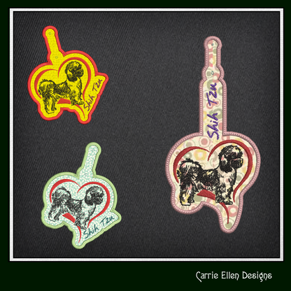 Shih Tzu ITH Key Fob Machine Embroidery Design | Dog Lover In The Hoop Key Tag Project (1565)