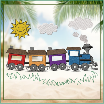 Train Cartoon Machine Embroidery Design | Colorful Kids Train | Toddler Onesie & Bib Embroidery | 6 Sizes (0753)