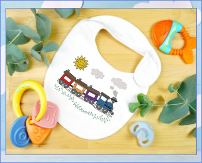 Train Cartoon Machine Embroidery Design | Colorful Kids Train | Toddler Onesie & Bib Embroidery | 6 Sizes (0753)