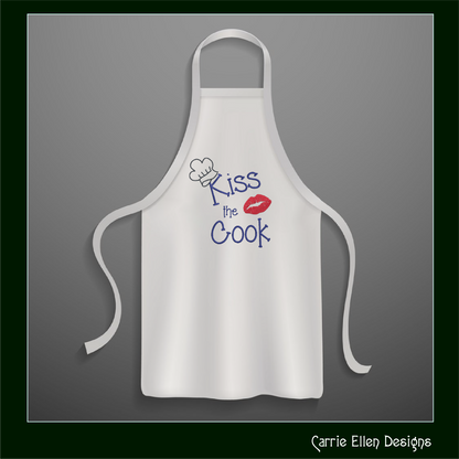 Kiss The Cook Machine Embroidery Design – Cooking Chef with Red Lips Embroidery Quotes, 6 Sizes (1119)