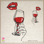 Lady Drinking Wine Machine Embroidery Design - Wine Glass & Red Lips, 6 Sizes (0628)