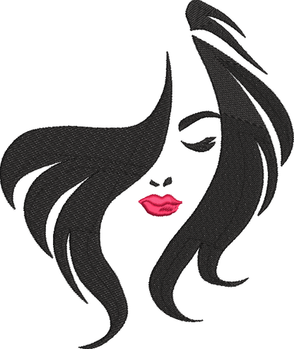 Beautiful Woman Face with Red Lips Machine Embroidery Design | Glamorous Female Face Embroidery | Chic Portrait Design | 10 Sizes (0479)