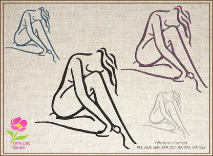 Lady Pose Machine Embroidery Design – Elegant Fine Art Nude Woman Stitch Pattern, 8 Sizes (0478)