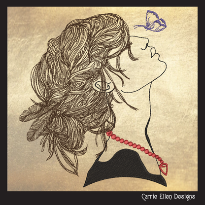 Lady with Butterfly Machine Embroidery Design – Beautiful Woman Profile Sketch – Casual Girl Art – 6 Sizes (1246)