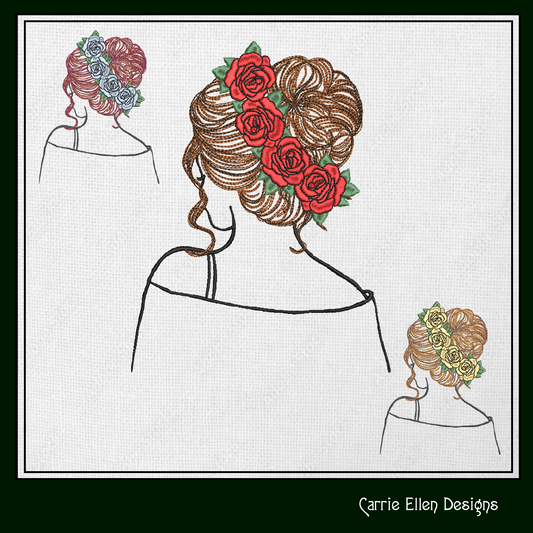 Lady with Roses Machine Embroidery Design – Elegant Woman Sketch Art, 6 Sizes (1243)
