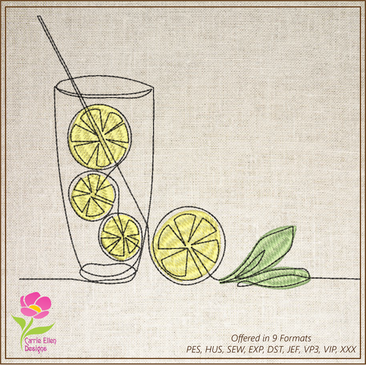 Lemonade Machine Embroidery Line Art Design – Summer Lemon Fruit Pattern, Refreshing Citrus Embroidery, Sour & Tart Design, 10 Sizes (0634)