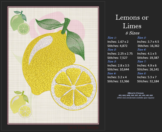 Fresh Lemon or Lime Machine Embroidery Design – Summer Citrus Fruit Digital Pattern – 8 Sizes (0172)