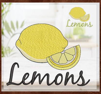 Fresh Lemons Machine Embroidery Design | Summer Citrus Fruit Embroidery | Orchard Fruits Design | 8 Sizes (0952)