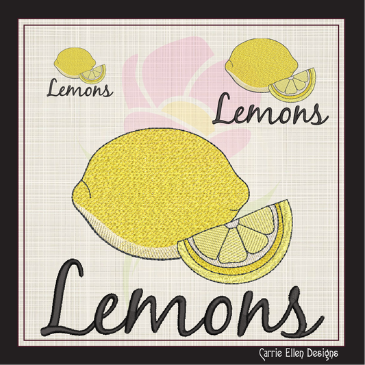 Fresh Lemons Machine Embroidery Design | Summer Citrus Fruit Embroidery | Orchard Fruits Design | 8 Sizes (0952)