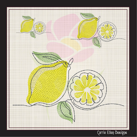 Fresh Lemons Machine Embroidery Design | Summer Citrus Fruit Embroidery | Orchard Fruits Design | 8 Sizes (0973)