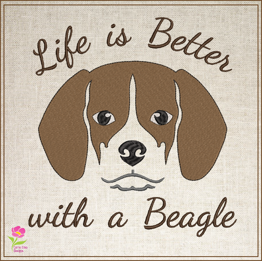 Life is Better with a Beagle Machine Embroidery Design | Dog Lover Pet Embroidery | Beagle Animal Design | 6 Sizes (0739)