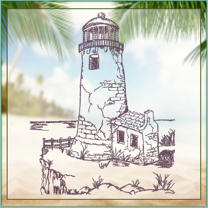 Lighthouse Embroidery Design | Cliffside Lighthouse Sketch | Coastal Island Machine Embroidery | 6 Sizes (0690)