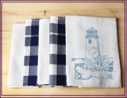 Lighthouse Embroidery Design | Cliffside Lighthouse Sketch | Coastal Island Machine Embroidery | 6 Sizes (0690)
