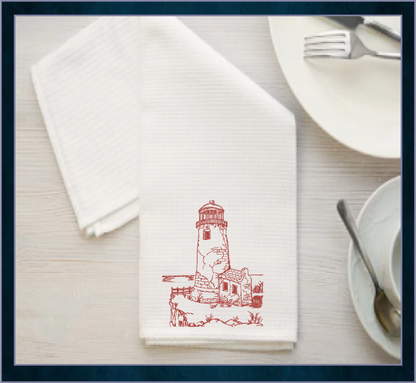 Lighthouse Embroidery Design | Cliffside Lighthouse Sketch | Coastal Island Machine Embroidery | 6 Sizes (0690)