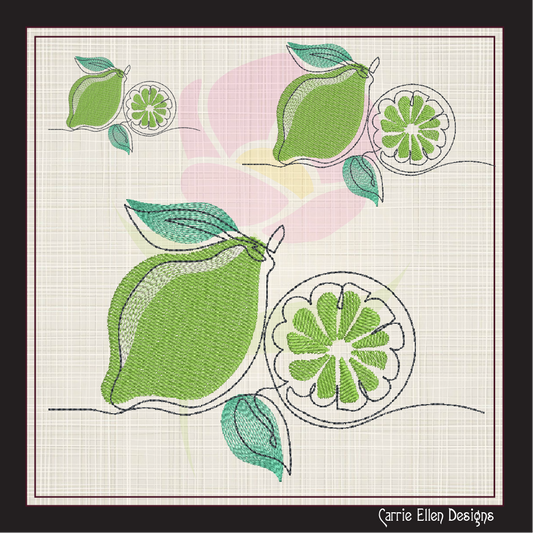 Fresh Limes Machine Embroidery Design | Summer Citrus Fruit Embroidery | Orchard Fruits Design | 8 Sizes (0974)