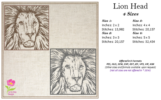 Lion Machine Embroidery Design, Animal Embroidery, Lion Line Art Embroidery Design, Wild Cat Embroidery Design, 4 Sizes (0412)