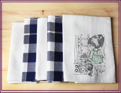Little Girl Waiting Machine Embroidery Design | Girl Sitting in Window Sketch | Child with Doll Embroidery | 6 Sizes (0729)