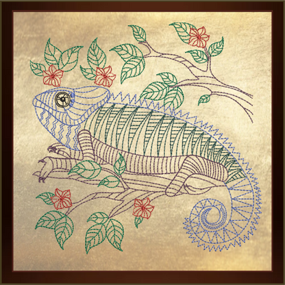 Lizard Mandala Machine Embroidery Design, Chameleon Wildlife Line Art Animal Design, 4 Sizes (0428)