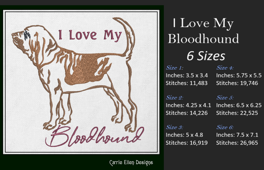 I Love My Bloodhound Dog Machine Embroidery Design – Search and Rescue Animal – Dog Lover Gift – 6 Sizes (1546)