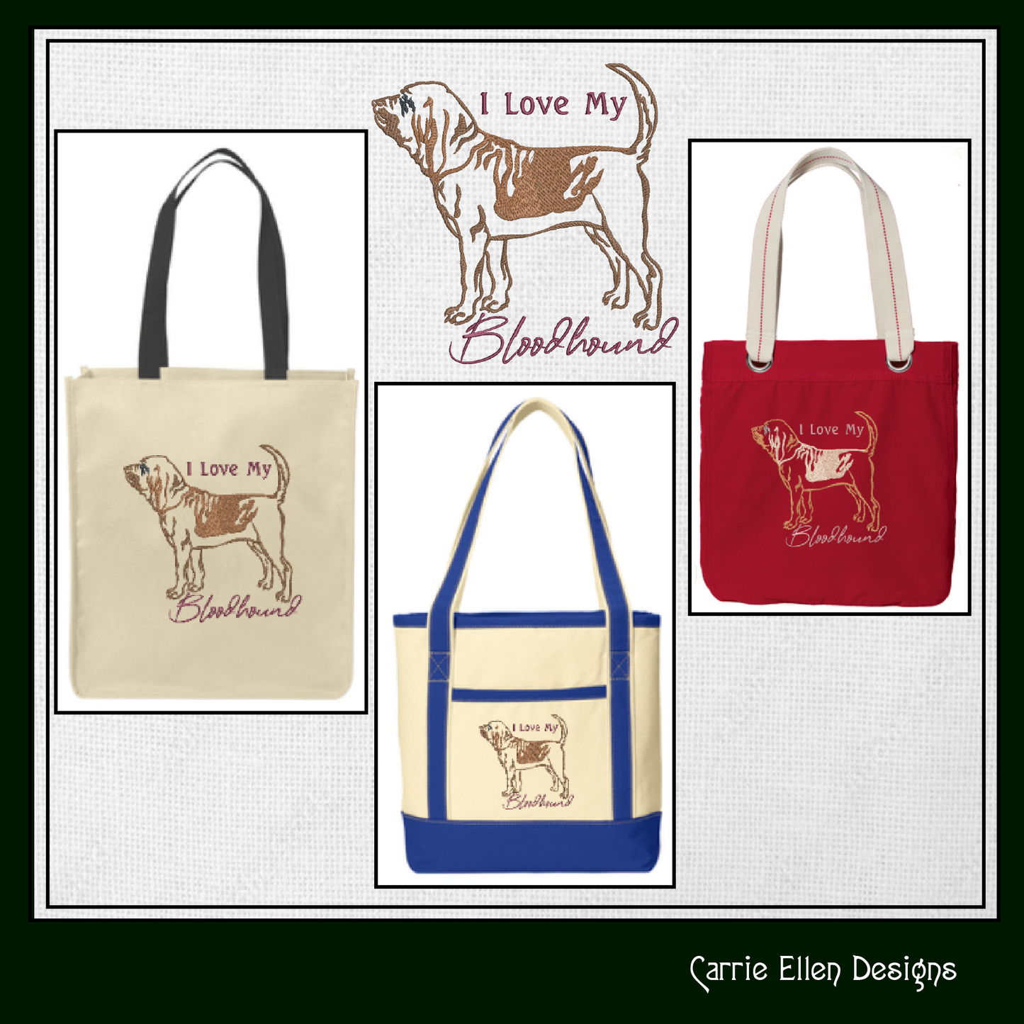 I Love My Bloodhound Dog Machine Embroidery Design – Search and Rescue Animal – Dog Lover Gift – 6 Sizes (1546)
