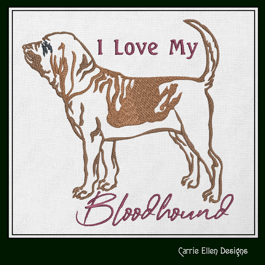 I Love My Bloodhound Dog Machine Embroidery Design – Search and Rescue Animal – Dog Lover Gift – 6 Sizes (1546)