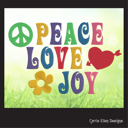 Peace Love Joy Applique Machine Embroidery Design – Hippie 70s Retro Vintage Boho Design (1008)