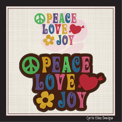 Peace Love Joy Applique Machine Embroidery Design – Hippie 70s Retro Vintage Boho Design (1008)