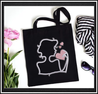 Love Silhouette Machine Embroidery Design – Woman Holding Hearts, Romantic Valentine’s Day Pattern, 4 Sizes (0474)