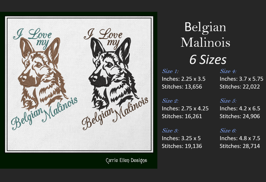 I Love My Belgian Malinois Dog Machine Embroidery Design – Rescue Animal & Pet Lover Pattern – 6 Sizes (1542)