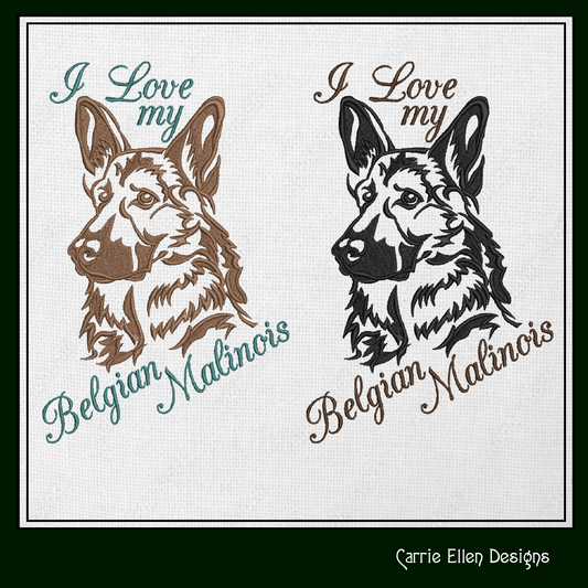 I Love My Belgian Malinois Dog Machine Embroidery Design – Rescue Animal & Pet Lover Pattern – 6 Sizes (1542)