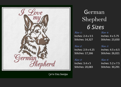 I Love My German Shepherd Dog Machine Embroidery Design – Search and Rescue Hero – Pet Lover Pattern – 6 Sizes (1543)