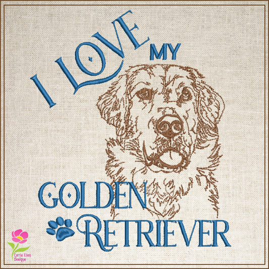 I Love My Golden Retriever Machine Embroidery Design – Pet Dog Pattern, Dog Lover, 8 Sizes (0514)