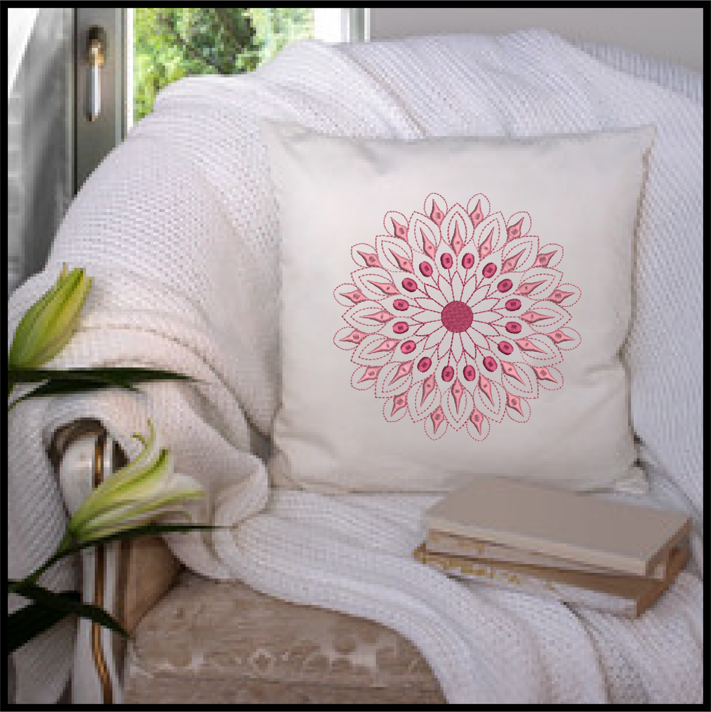 Mandala Machine Embroidery Design – Intricate Lace Floral Pattern, Spiritual Line Art Embroidery, 8 Sizes (0561)