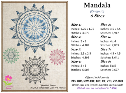 Mandala Machine Embroidery Design – Intricate Lace Floral Pattern, Spiritual Line Art Embroidery, 8 Sizes (0562)