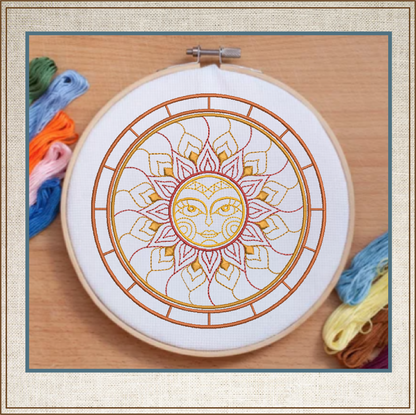 Mandala Machine Embroidery Design – Sun Mandala Line Art, Lace-Inspired Spiritual Embroidery, 8 Sizes (0564)