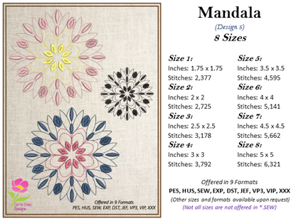 Mandala Machine Embroidery Design – Intricate Lace Floral Pattern, Spiritual Line Art Embroidery, 8 Sizes (0565)