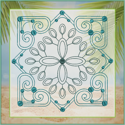 Mandala Block Embroidery Design – Pattern Swirls Line Art – Spiritual Machine Embroidery File, 6 Sizes (0677)