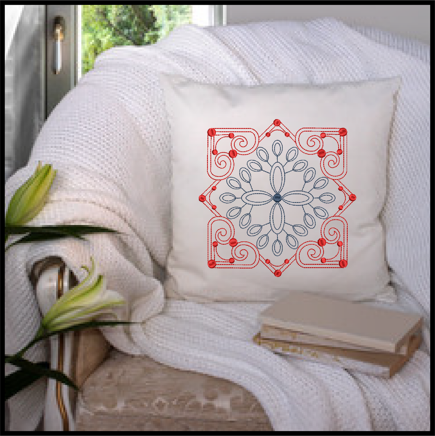 Mandala Block Embroidery Design – Pattern Swirls Line Art – Spiritual Machine Embroidery File, 6 Sizes (0677)