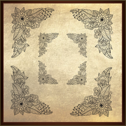 Mandala Flower Corner Embroidery Design – Monogram Stationery Element – Mandala Floral Line Art, 6 Sizes (0675)