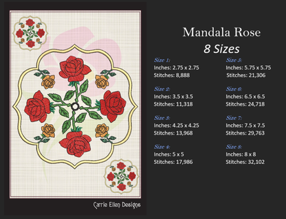 Floral Mandala Machine Embroidery Design | Roses Flower Mandala Line Art | Garden Embroidery Design (0687)