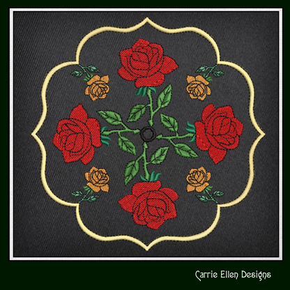 Floral Mandala Machine Embroidery Design | Roses Flower Mandala Line Art | Garden Embroidery Design (0687)