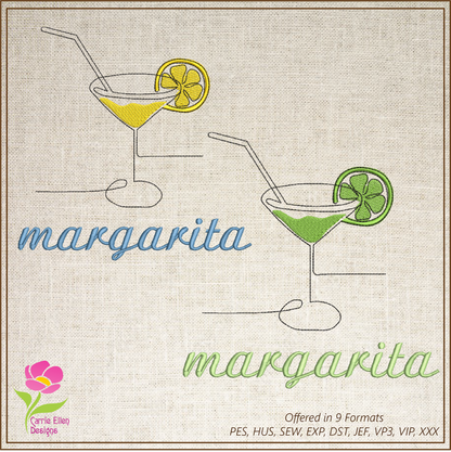 Margarita Machine Embroidery Design | Lemon & Lime Cocktail | Summer Drinks & Citrus Fruit Embroidery | 10 Sizes (0635)