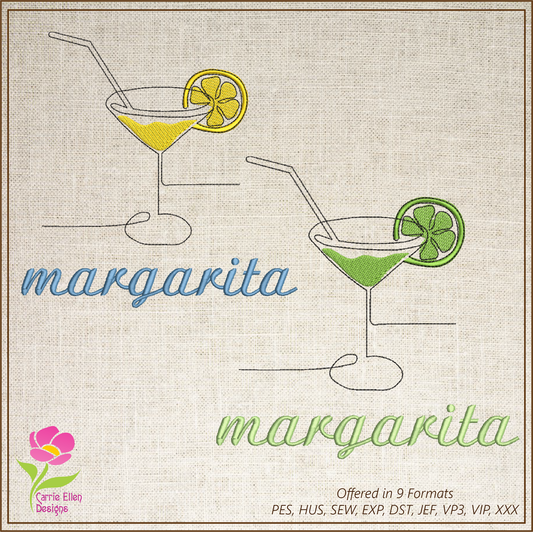 Margarita Machine Embroidery Design | Lemon & Lime Cocktail | Summer Drinks & Citrus Fruit Embroidery | 10 Sizes (0635)