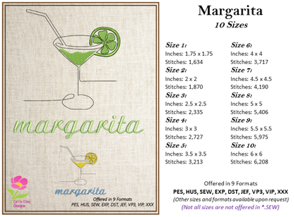 Margarita Machine Embroidery Design | Lemon & Lime Cocktail | Summer Drinks & Citrus Fruit Embroidery | 10 Sizes (0635)