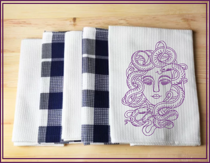 Medusa Head Machine Embroidery Design – Greek Mythology Line Art Serpent Lady Pattern, 6 Sizes (0526)
