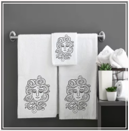 Medusa Head Machine Embroidery Design – Greek Mythology Line Art Serpent Lady Pattern, 6 Sizes (0526)
