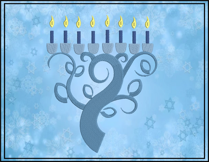 Chanukah Menorah Machine Embroidery Design – Star of David and Candle Embroidery – Jewish Holiday Design – 10 Sizes (0157)