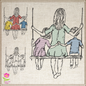 Mother and Kids Machine Embroidery Design | Mother's Day Swing Sketch | 6 Sizes (0709)