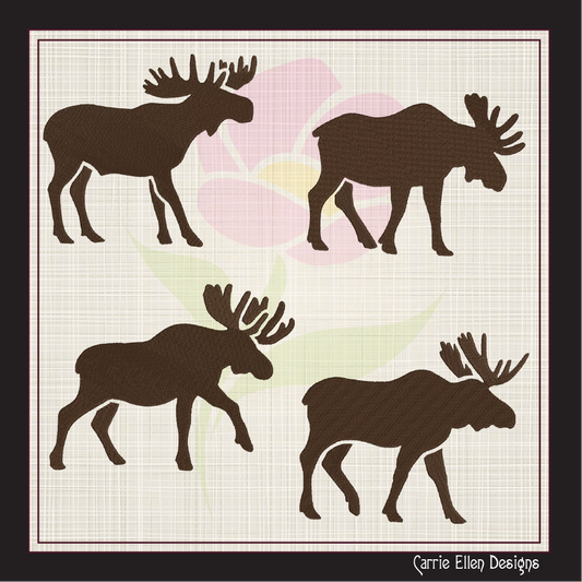 Moose Embroidery Design Bundle – Hunting Animal Silhouette Profile – Wildlife Animal Machine Embroidery – 4 Designs, 6 Sizes (1205)